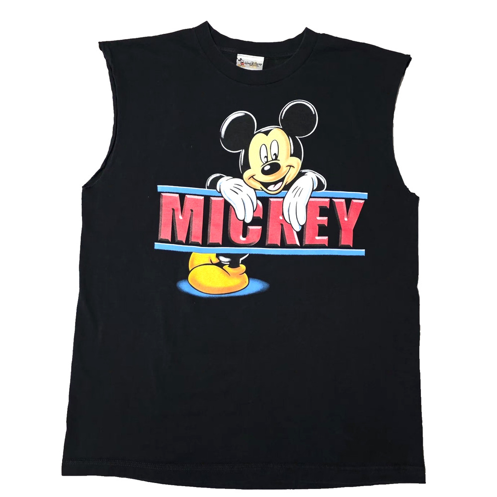 Vintage Disney World Mickey Mouse Muscle Tee Shirt Black Large - Made in Mexico